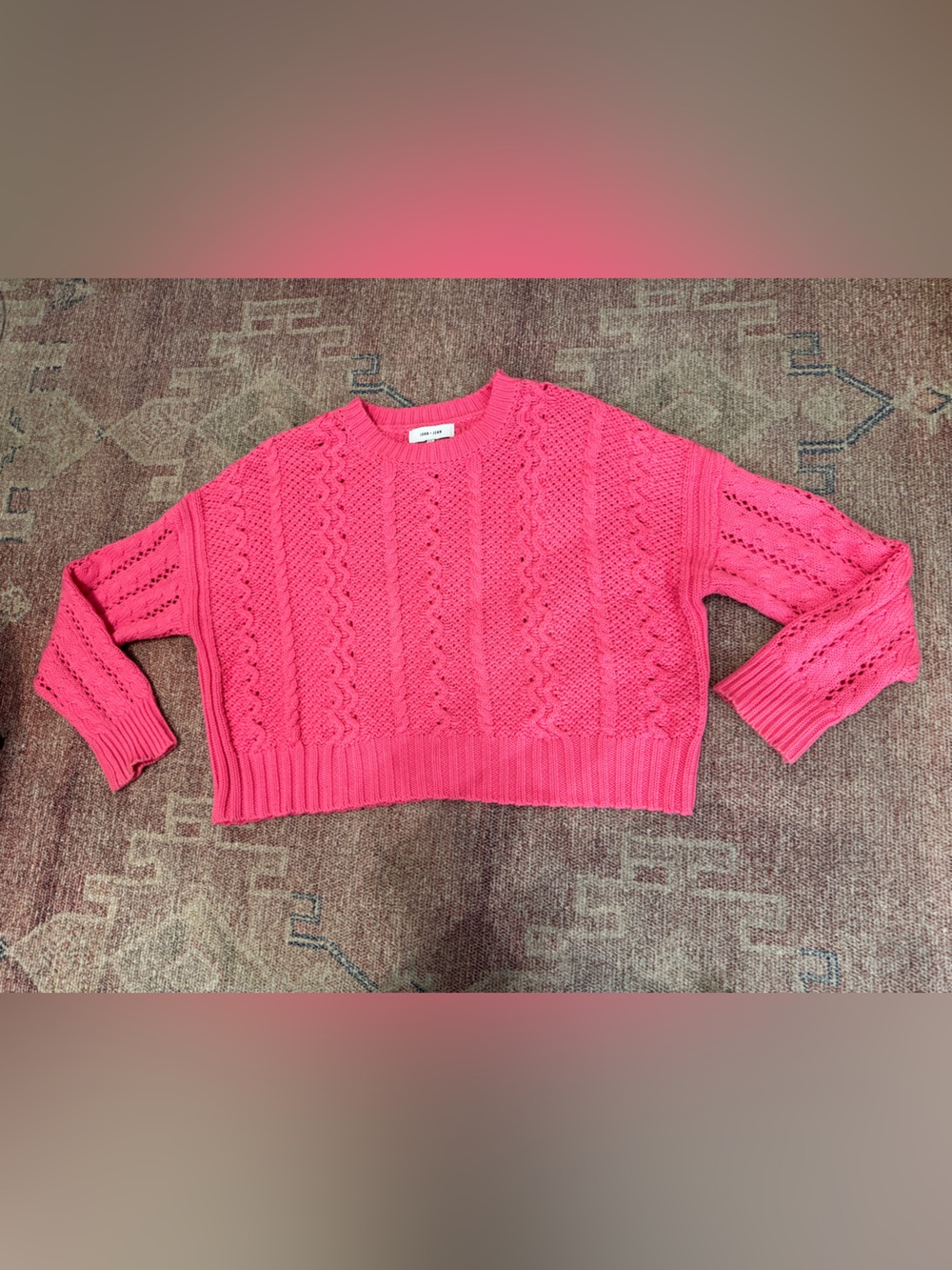 John + Jenn hot pink cable knit crew neck SOFT cotton sweater Large